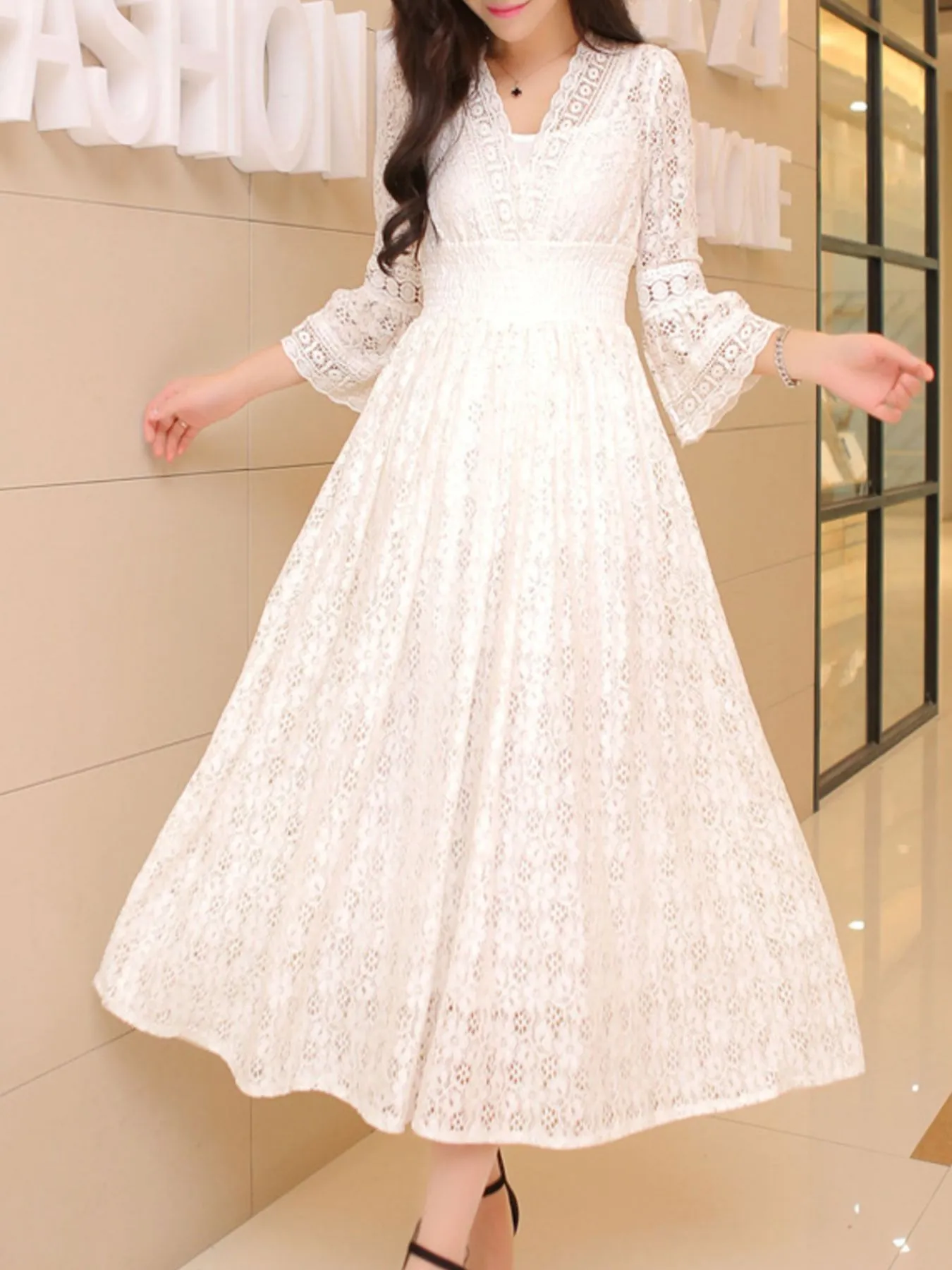 Lace 3/4 Sleeve Midi Dress sold by Gigi Laurent product image thumbnail 2