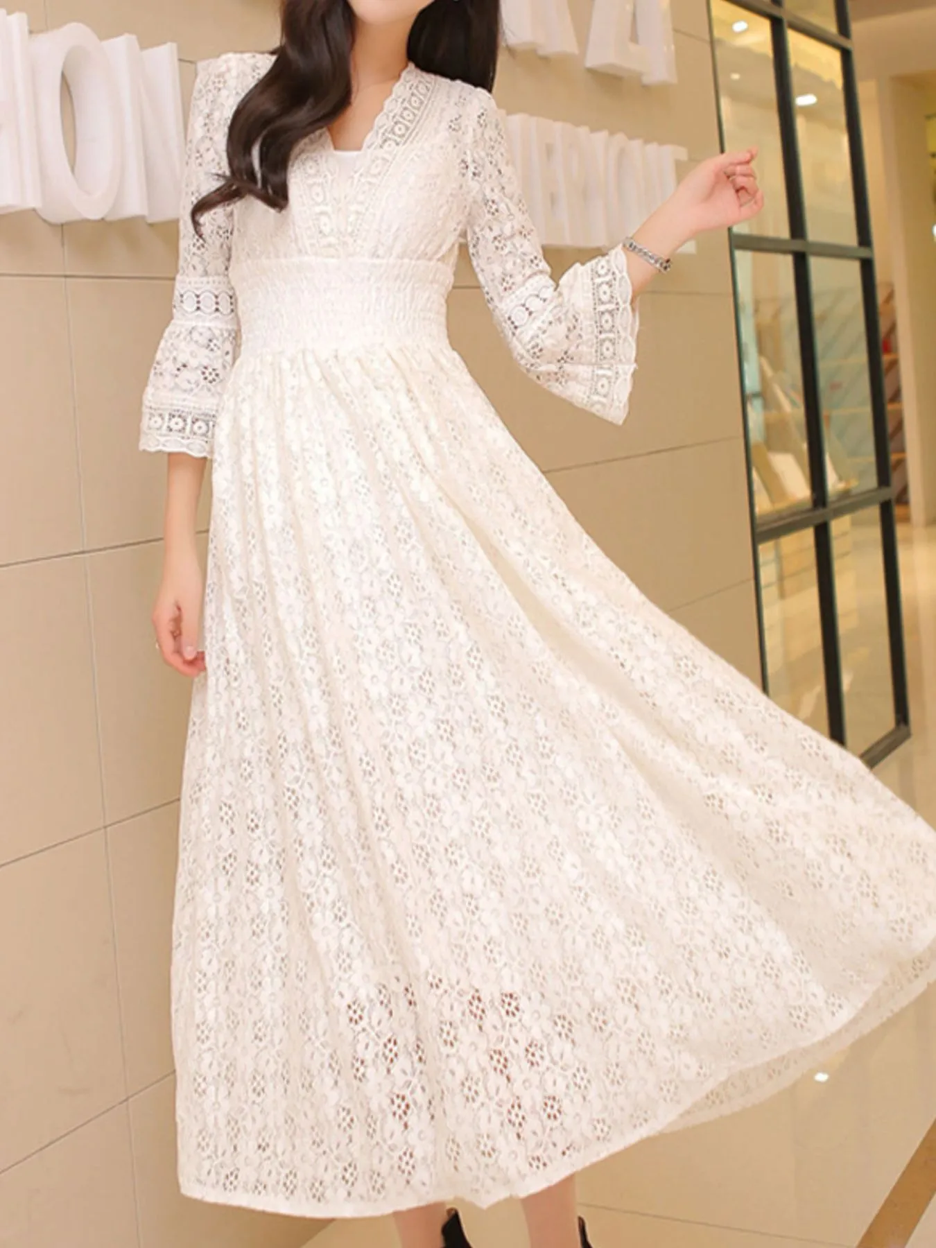 Lace 3/4 Sleeve Midi Dress sold by Gigi Laurent product image thumbnail 3