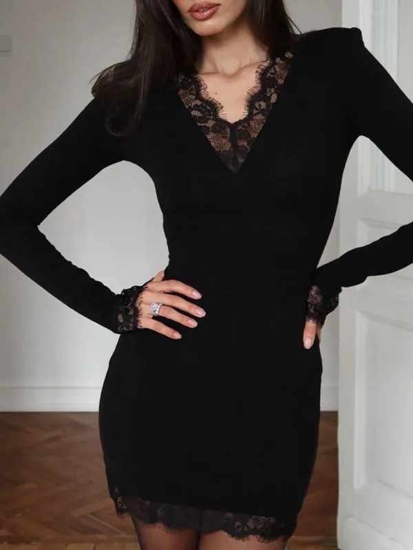 Lace Trim Bodycon Mini Dress made by Trendsi