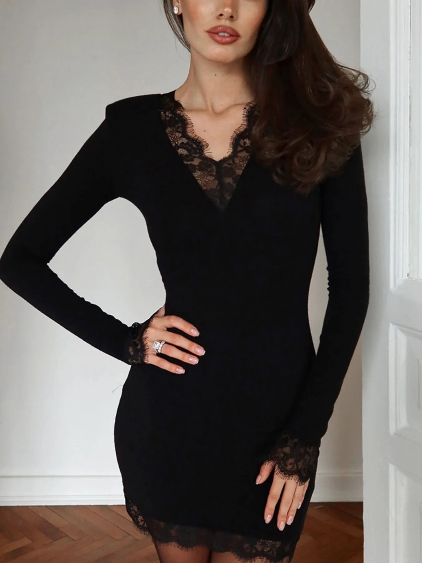 Lace Trim Bodycon Mini Dress sold by Gigi Laurent product image thumbnail 2
