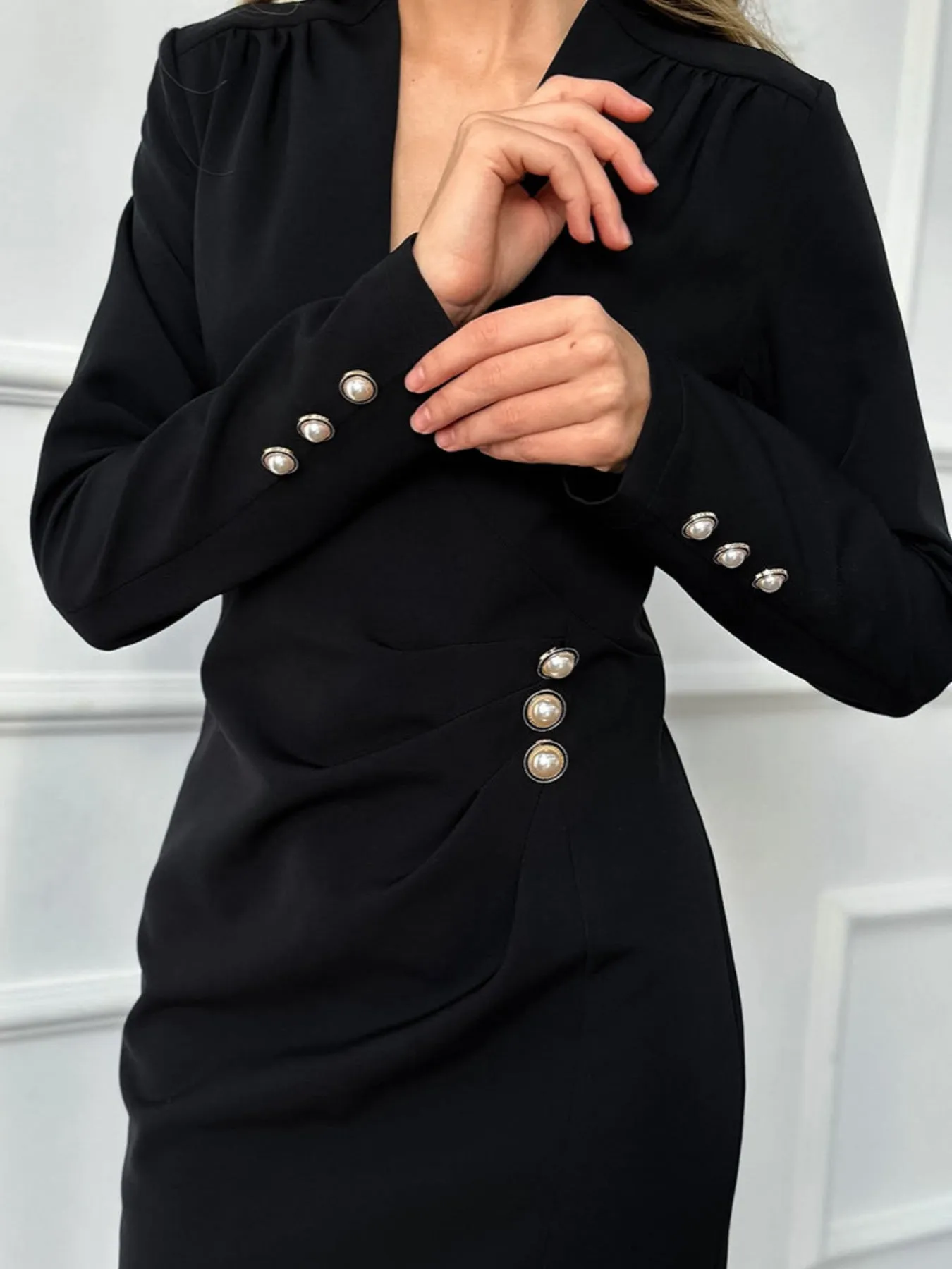 Ruched Surplice Long Sleeve Dress sold by Gigi Laurent product image thumbnail 4