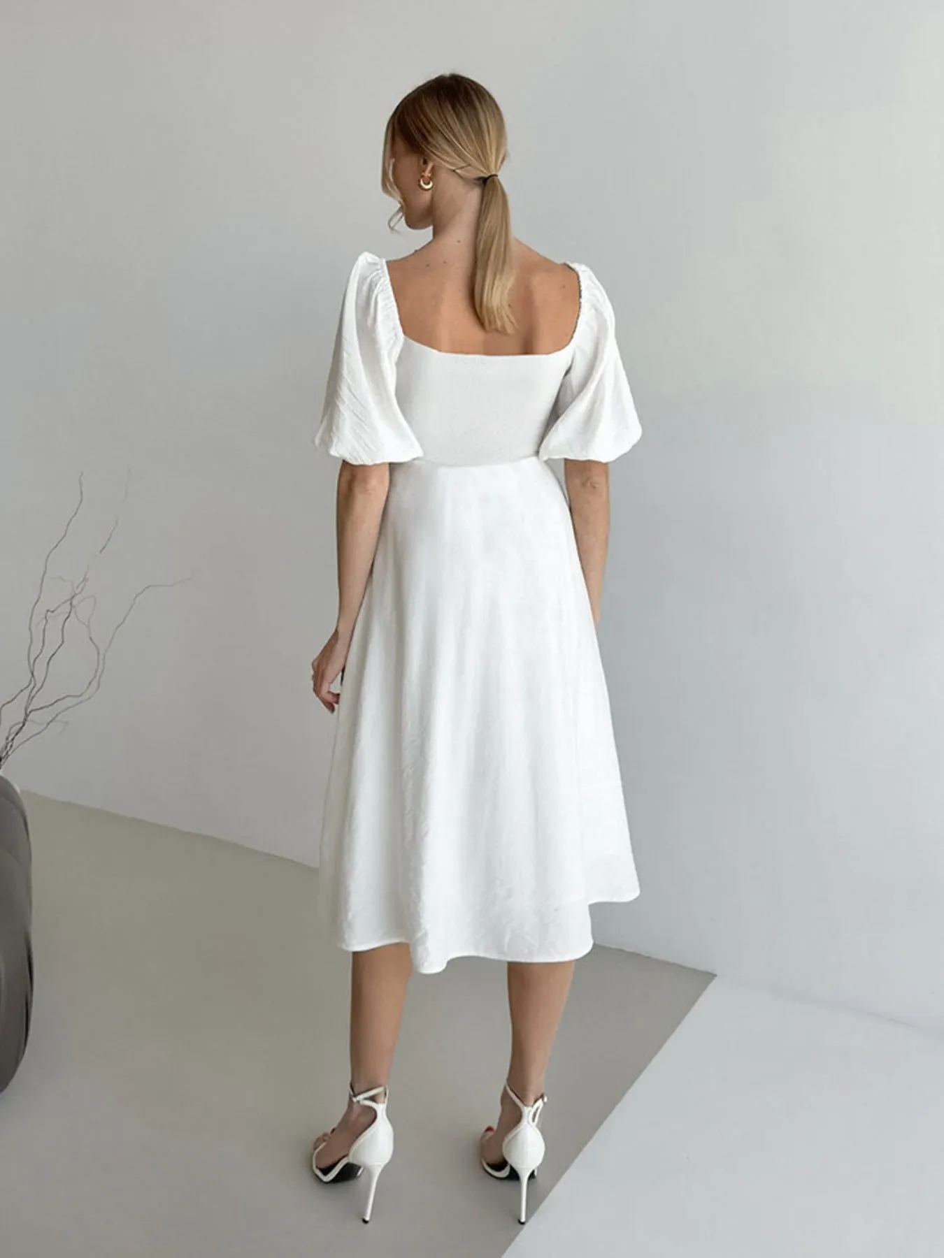 Twisted Front Puff Sleeve Midi Dress sold by Gigi Laurent product image thumbnail 2