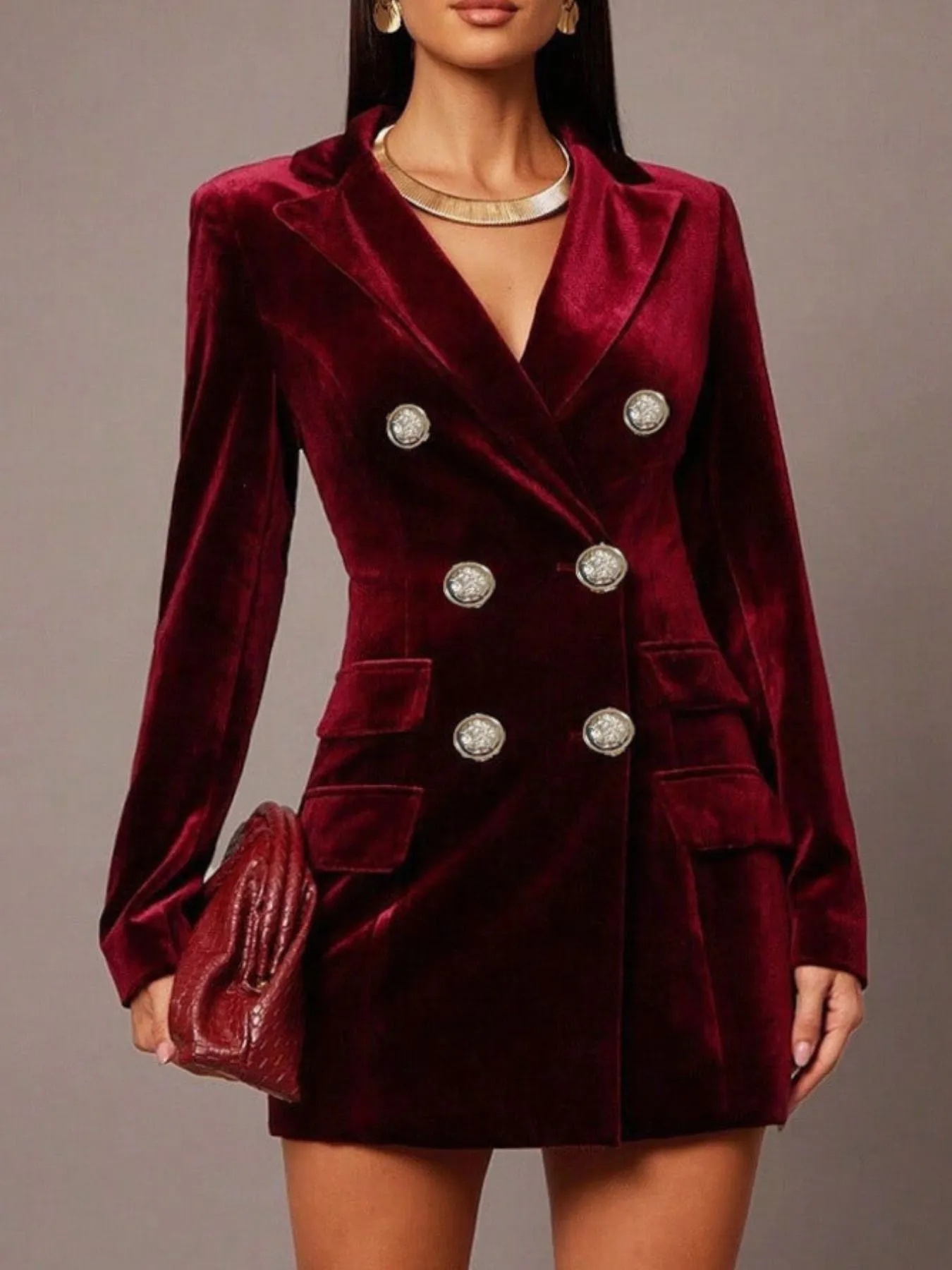 Velvet Double-Breasted Blazer Dress sold by Gigi Laurent product image thumbnail 5