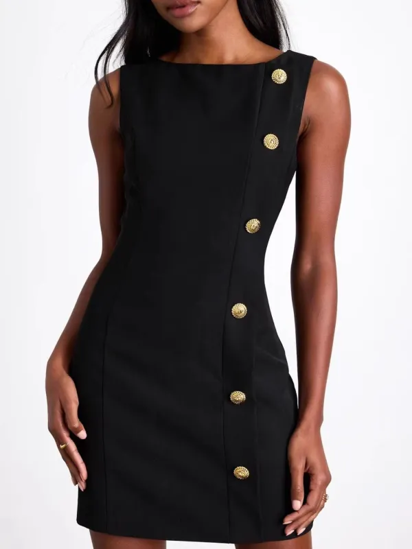 Button Decor Sleeveless Mini Dress sold by Gigi Laurent