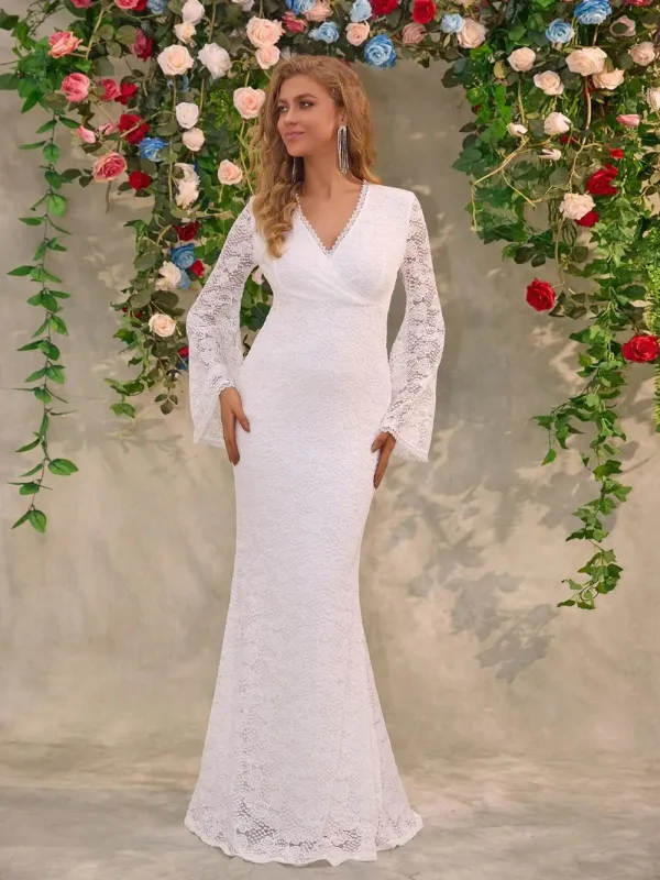 Lace Surplice Flare Sleeve Maxi Dress made by Trendsi