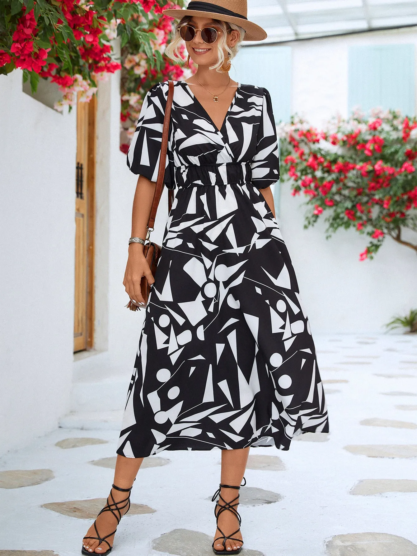 Printed Surplice Balloon Sleeve Dress sold by Gigi Laurent product image thumbnail 2