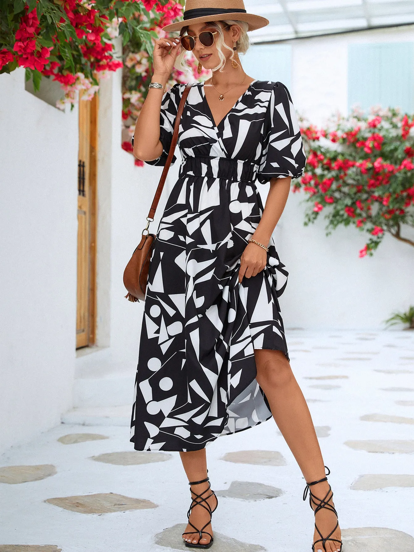 Printed Surplice Balloon Sleeve Dress sold by Gigi Laurent
