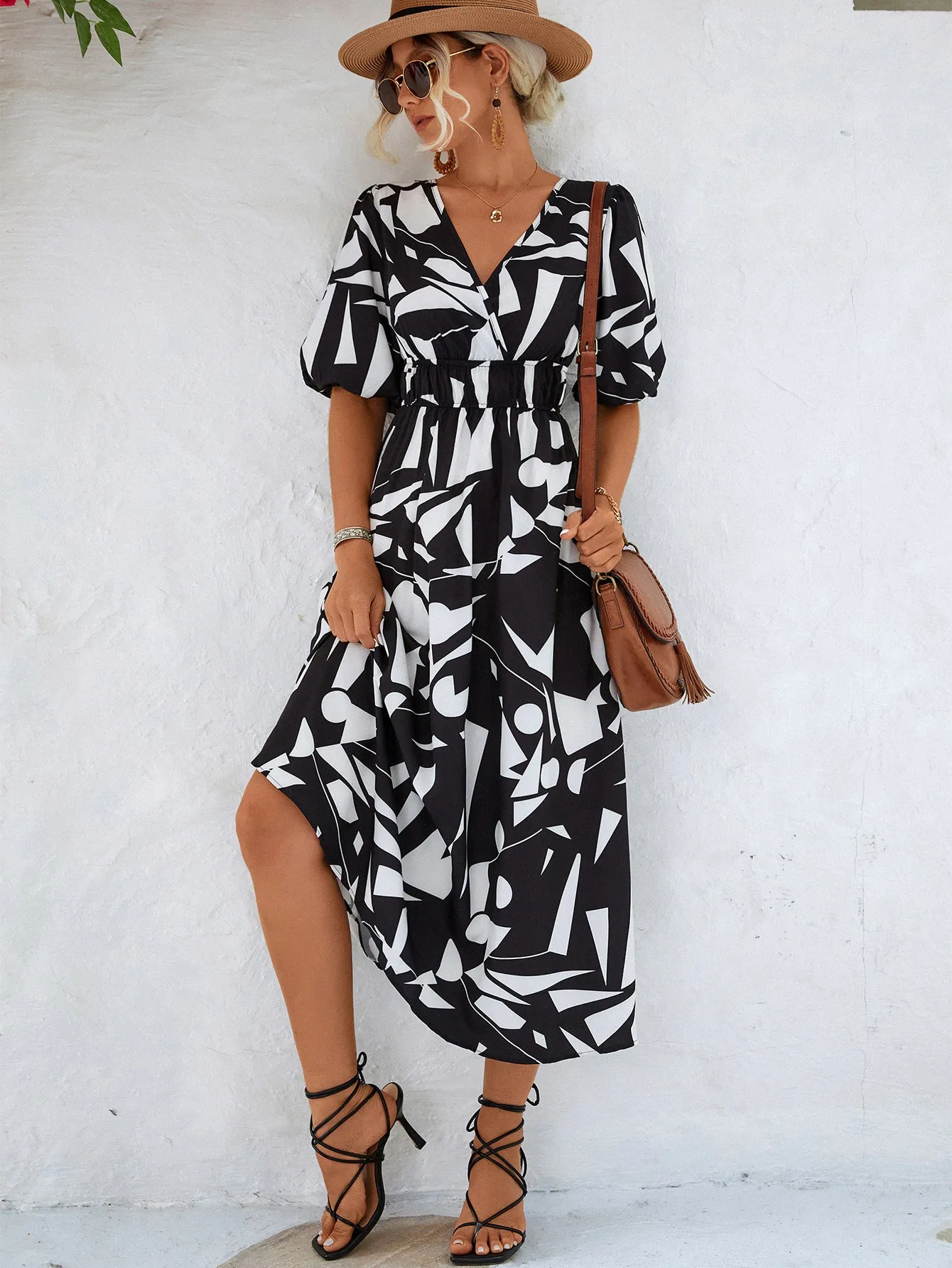 Printed Surplice Balloon Sleeve Dress sold by Gigi Laurent product image thumbnail 3