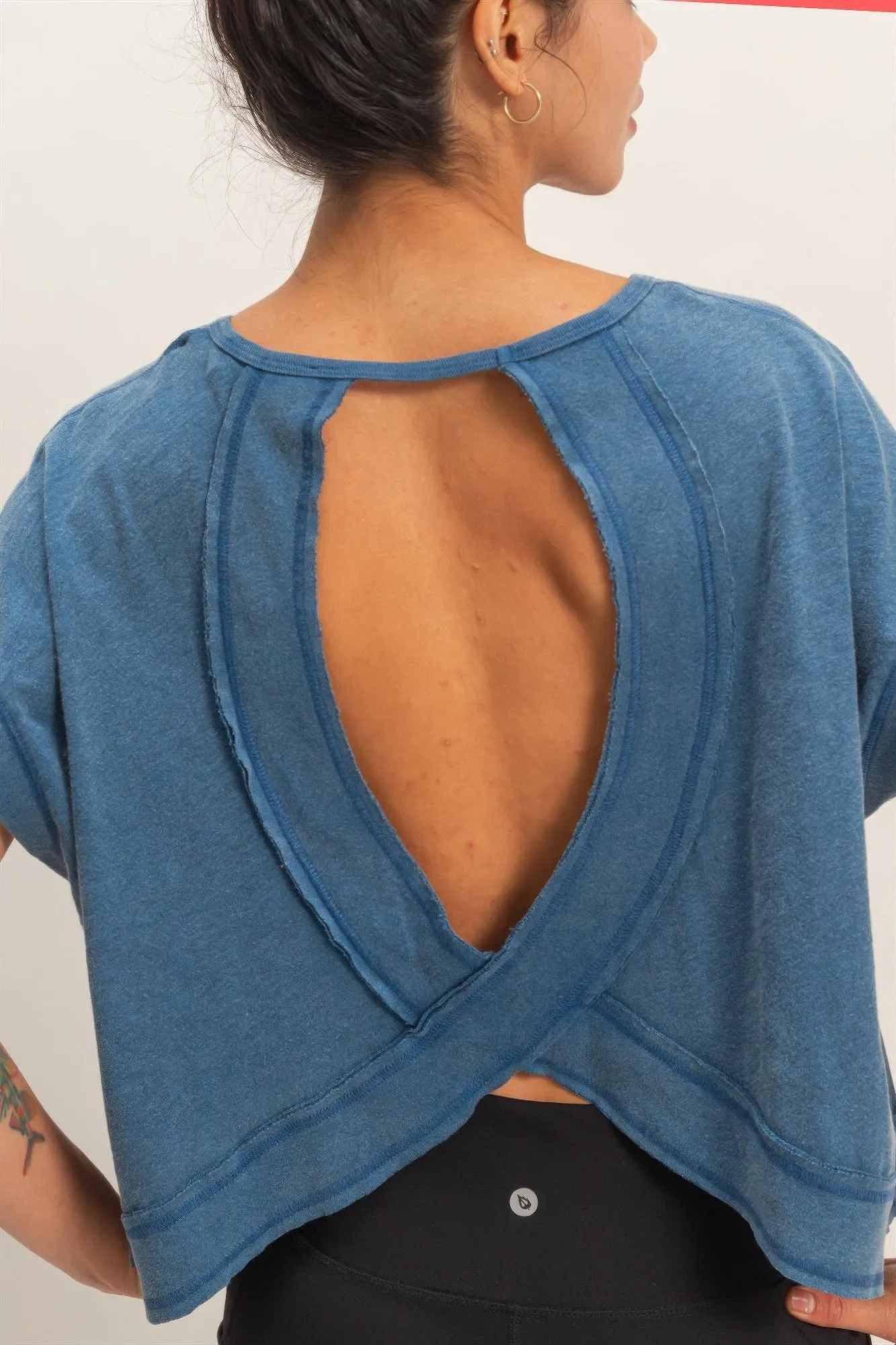 Acid Washed Cross Detail Open Back Top sold by Gigi Laurent product image thumbnail 4
