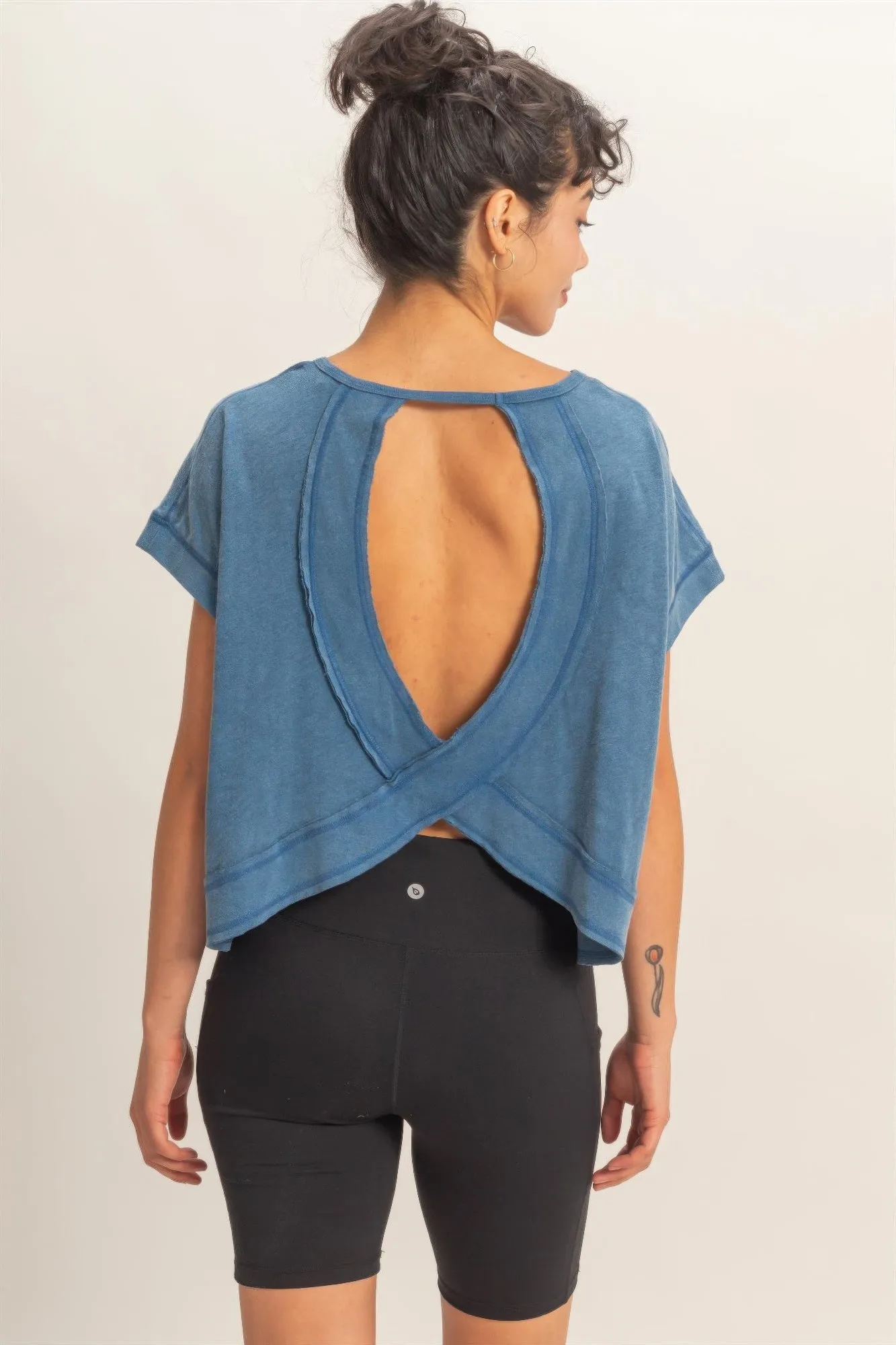 Acid Washed Cross Detail Open Back Top sold by Gigi Laurent product image thumbnail 5