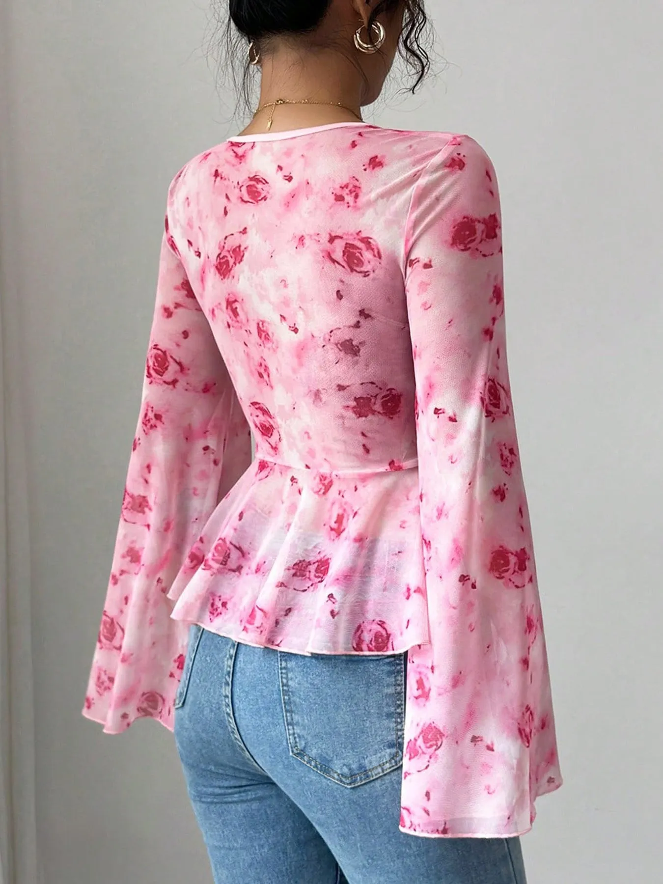 Floral Print Tie Front Flare Sleeve Chiffon Blouse sold by Gigi Laurent product image thumbnail 4