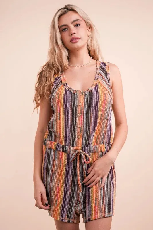 VERY J Crochet Multi Color Striped Casual Summer Romper sold by Gigi Laurent product image thumbnail 2