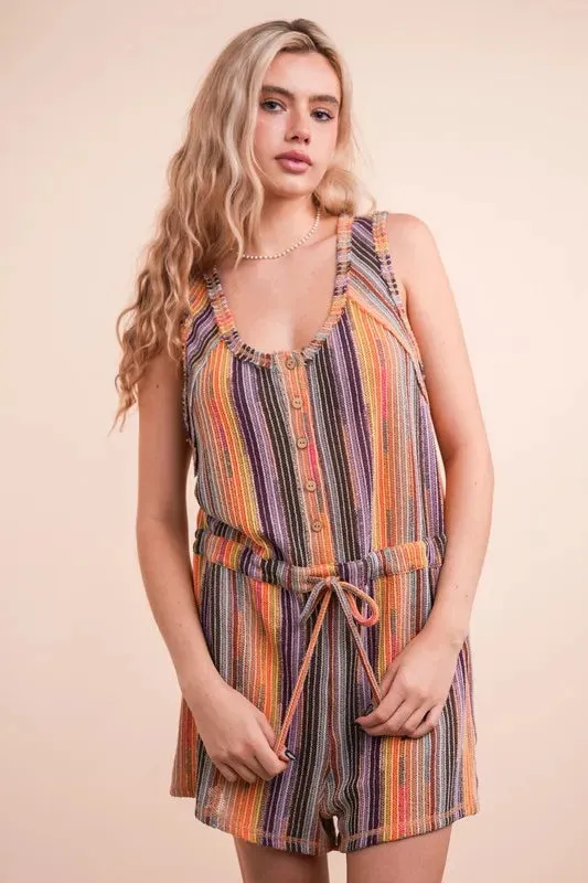 VERY J Crochet Multi Color Striped Casual Summer Romper made by Trendsi
