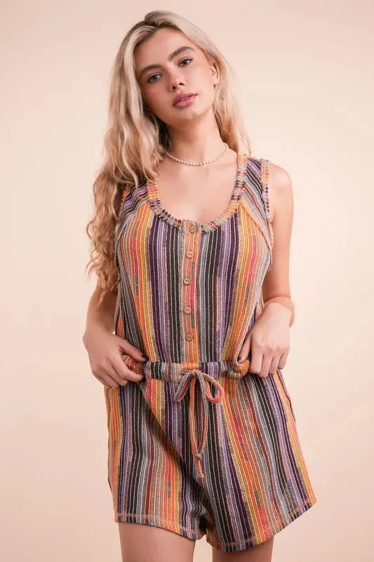 VERY J Crochet Multi Color Striped Casual Summer Romper sold by Gigi Laurent product image thumbnail 3