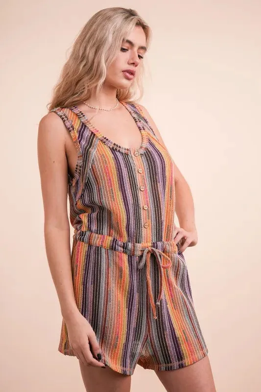 VERY J Crochet Multi Color Striped Casual Summer Romper sold by Gigi Laurent product image thumbnail 4