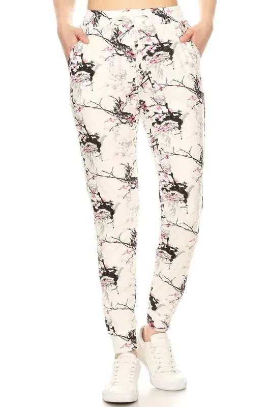 Leggings Depot Full Size Buttery Soft Printed Joggers with Drawstring Plus Size made by Trendsi