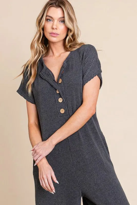 BOMBOM Rib Knit Jumpsuit with Button Detail sold by Gigi Laurent product image thumbnail 5