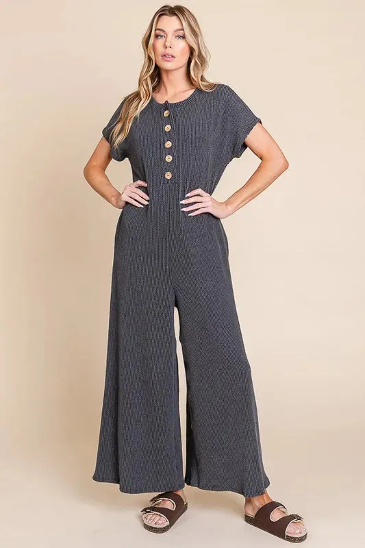 BOMBOM Rib Knit Jumpsuit with Button Detail sold by Gigi Laurent product image thumbnail 2