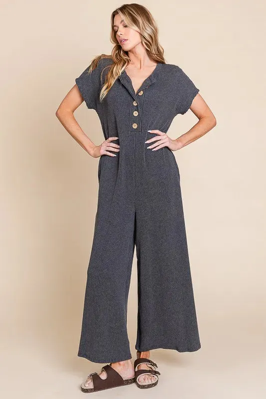 BOMBOM Rib Knit Jumpsuit with Button Detail sold by Gigi Laurent product image thumbnail 3