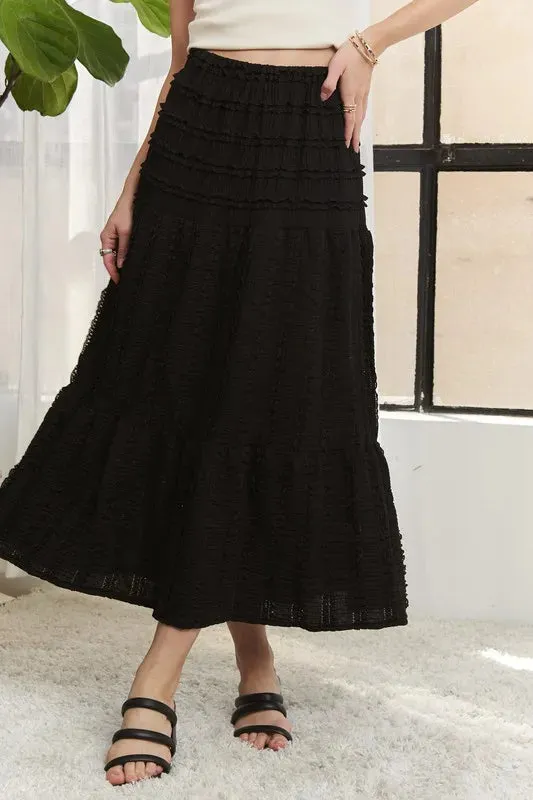 ADORA Elastic Waistband Tiered Midi Skirt made by Trendsi