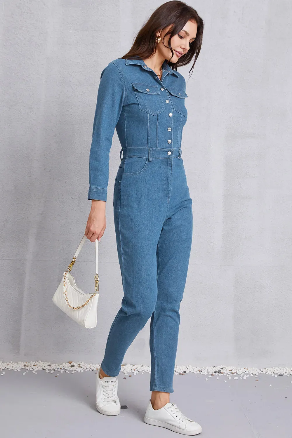 Snap Down Denim Jumpsuit with Pockets sold by Gigi Laurent product image thumbnail 5