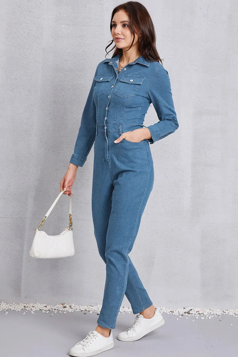 Snap Down Denim Jumpsuit with Pockets sold by Gigi Laurent product image thumbnail 4