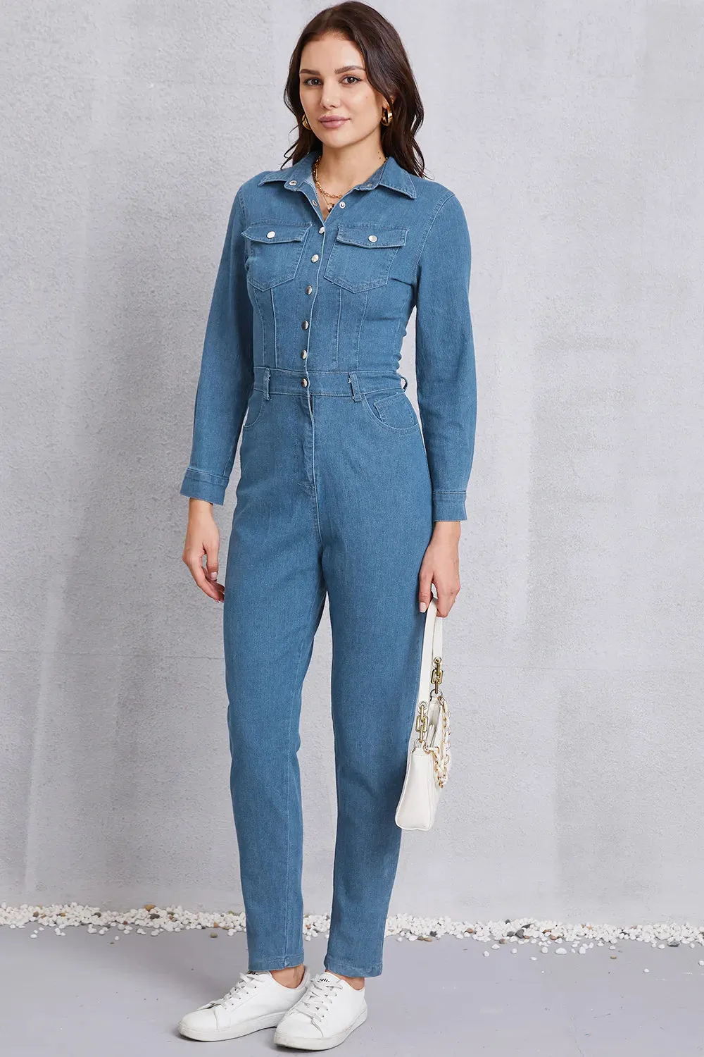 Snap Down Denim Jumpsuit with Pockets sold by Gigi Laurent product image thumbnail 3