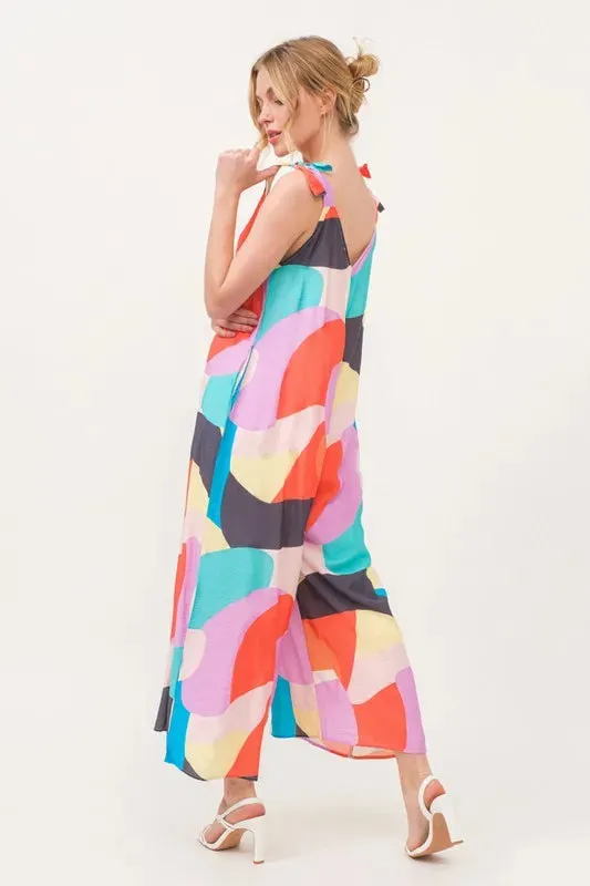 And The Why Tied Shoulder Straps Wide-Leg Geo Print Jumpsuit sold by Gigi Laurent product image thumbnail 4