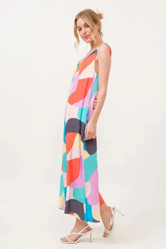 And The Why Tied Shoulder Straps Wide-Leg Geo Print Jumpsuit sold by Gigi Laurent product image thumbnail 3