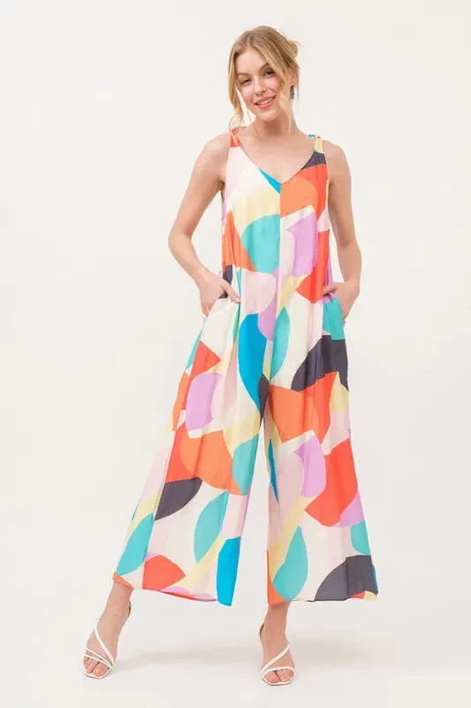 And The Why Tied Shoulder Straps Wide-Leg Geo Print Jumpsuit sold by Gigi Laurent product image thumbnail 2