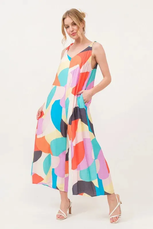 And The Why Tied Shoulder Straps Wide-Leg Geo Print Jumpsuit sold by Gigi Laurent product image thumbnail 5