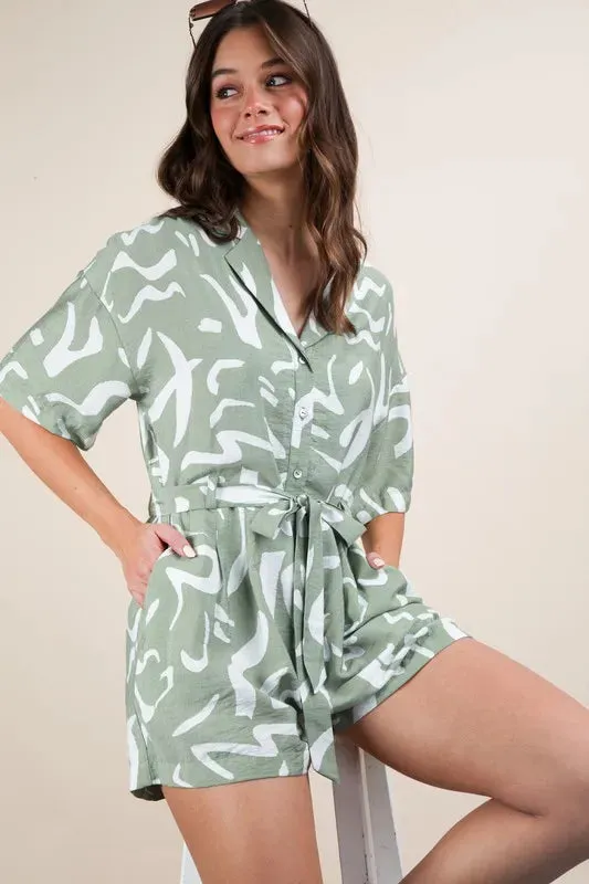 VERY J Oversized Printed Button Down Resort Romper sold by Gigi Laurent product image thumbnail 5
