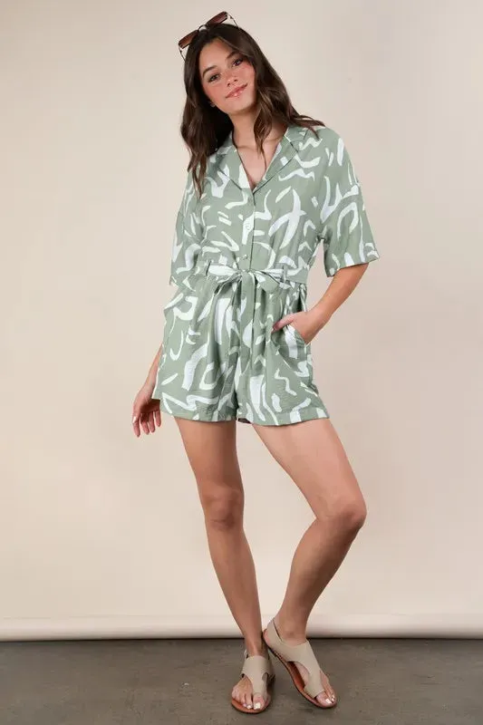 VERY J Oversized Printed Button Down Resort Romper made by Trendsi