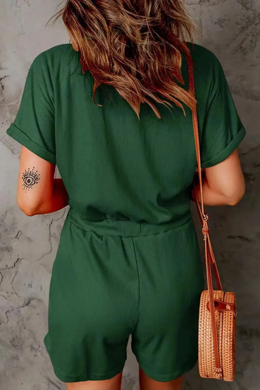 Full Size Drawstring V-Neck Short Sleeve Romper sold by Gigi Laurent product image thumbnail 3