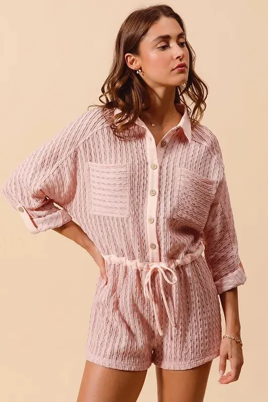 SO ME Textured Knit Button Front Romper sold by Gigi Laurent product image thumbnail 4