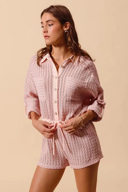 SO ME Textured Knit Button Front Romper sold by Gigi Laurent product image thumbnail 3