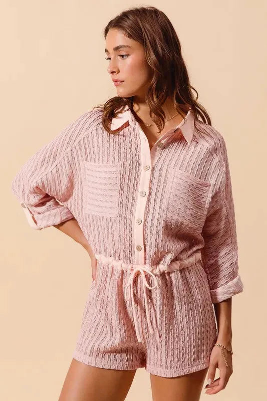 SO ME Textured Knit Button Front Romper sold by Gigi Laurent product image thumbnail 2