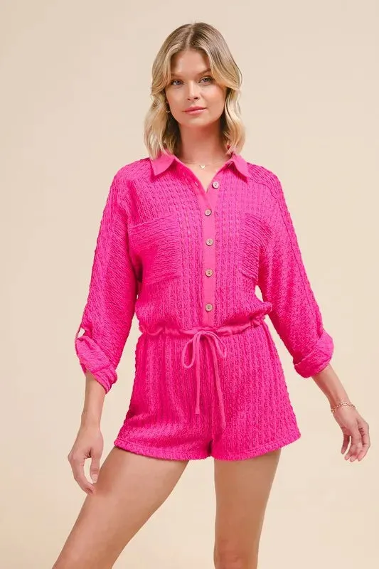 SO ME Textured Knit Button Front Romper sold by Gigi Laurent