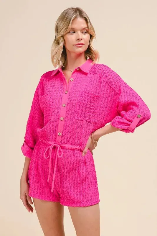 SO ME Textured Knit Button Front Romper sold by Gigi Laurent product image thumbnail 2