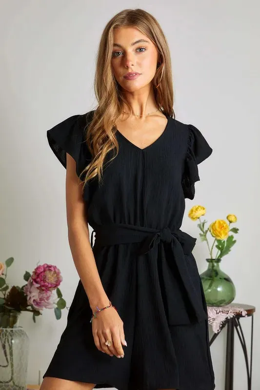 ADORA Ruffle Sleeves Romper with Pockets made by Trendsi