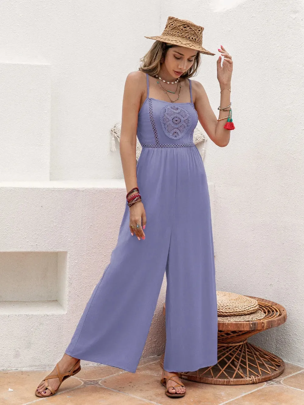 Openwork Spaghetti Strap Wide Leg Jumpsuit sold by Gigi Laurent product image thumbnail 4
