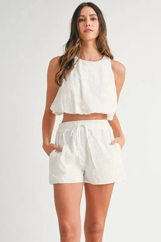 MABLE Eyelet Bubble Hem Sleeveless Top and Shorts Set sold by Gigi Laurent product image thumbnail 2