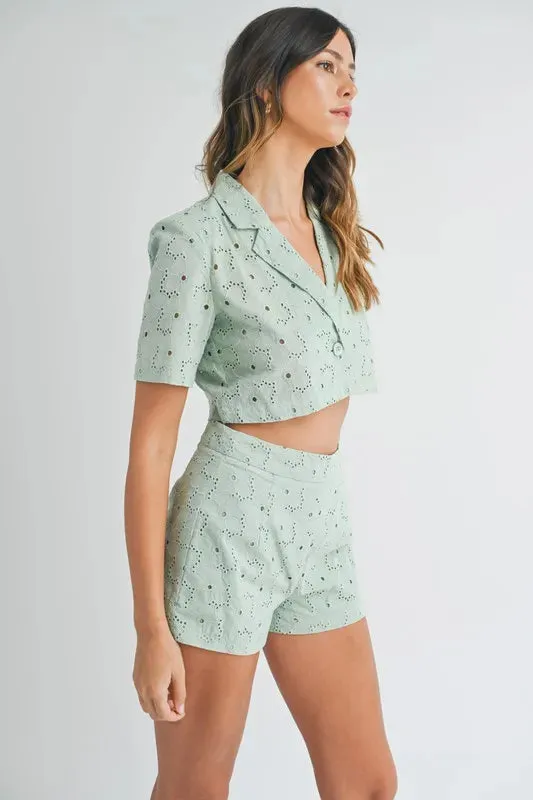 MABLE Eyelet Short Sleeve Crop Top and Shorts Set sold by Gigi Laurent product image thumbnail 4