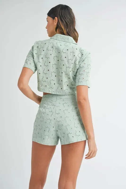 MABLE Eyelet Short Sleeve Crop Top and Shorts Set sold by Gigi Laurent product image thumbnail 5