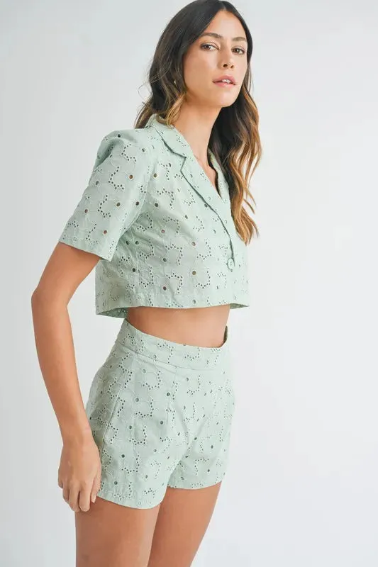 MABLE Eyelet Short Sleeve Crop Top and Shorts Set sold by Gigi Laurent product image thumbnail 3