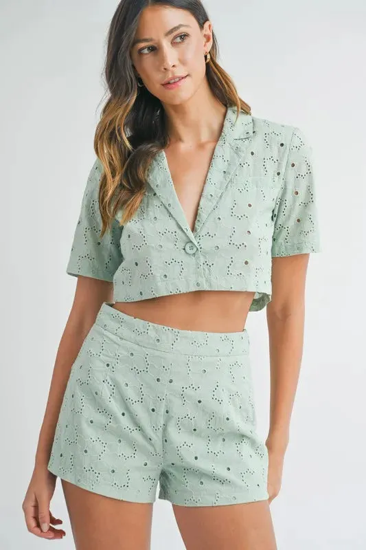 MABLE Eyelet Short Sleeve Crop Top and Shorts Set sold by Gigi Laurent product image thumbnail 2
