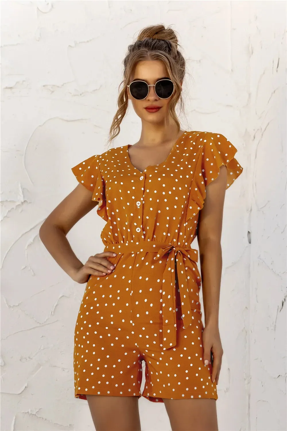 Ruffled Polka Dot Half Button Romper sold by Gigi Laurent product image thumbnail 5