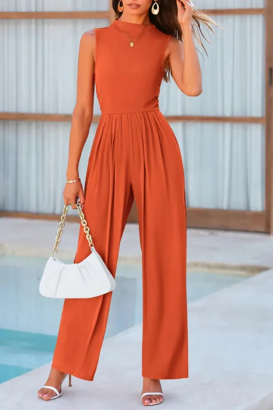Mock Neck Sleeveless Wide Leg Jumpsuit made by Trendsi
