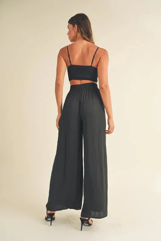 MABLE Smocked Bralette Crop Top and Wide Leg Pants Set sold by Gigi Laurent product image thumbnail 5