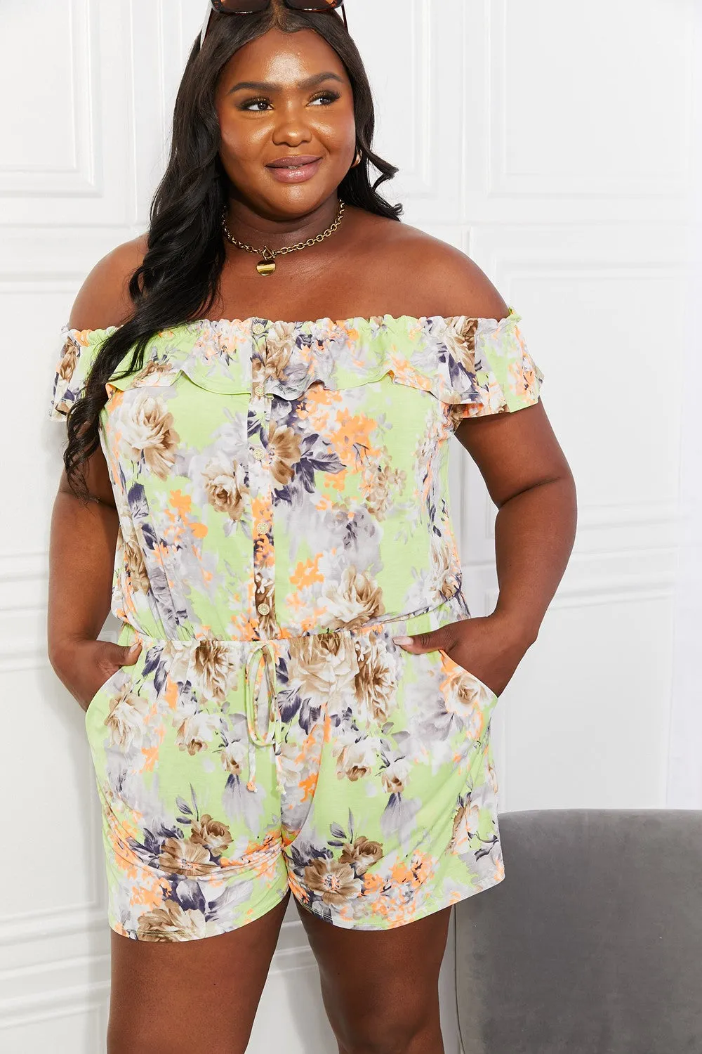 Sew In Love Full Size Pure Delight Floral Off-Shoulder Romper sold by Gigi Laurent product image thumbnail 5
